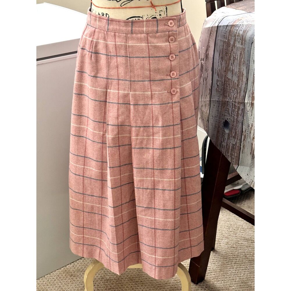 Vintage Dusty Pink Plaid Skirt by The Wyndham Collection 1950's/60's Size 10